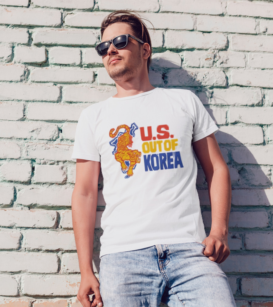 U.S. Out Of Korea Tiger Graphic Retro Style T-Shirt