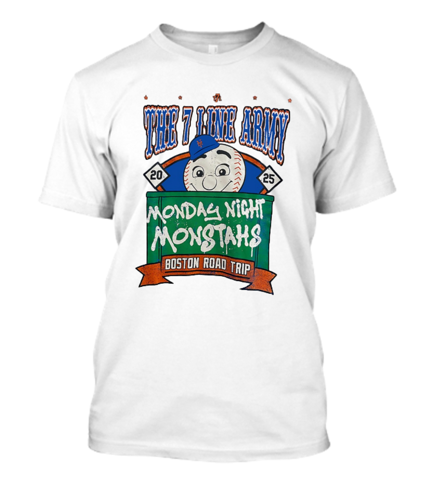 The 7 Line Army 2025 Monday Night Monstahs Boston Road Trip Baseball Mascot T-Shirt