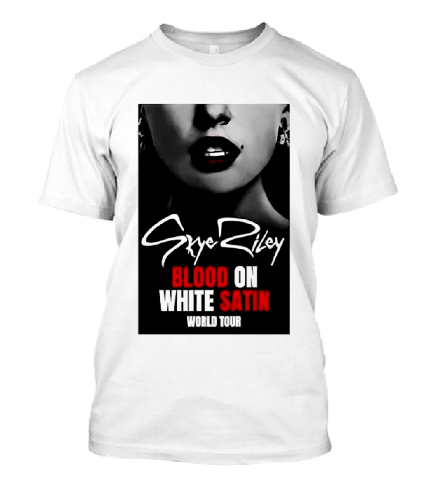 Blood Satin Skye Riley World Tour Lush Red Lips Shadowed Face T-Shirt