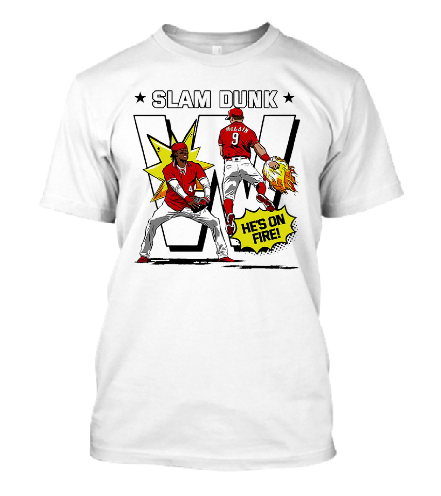 Slam Dunk Cincinnati Reds Elly De La Cruz And Matt McLain He’s On Fire T-Shirt