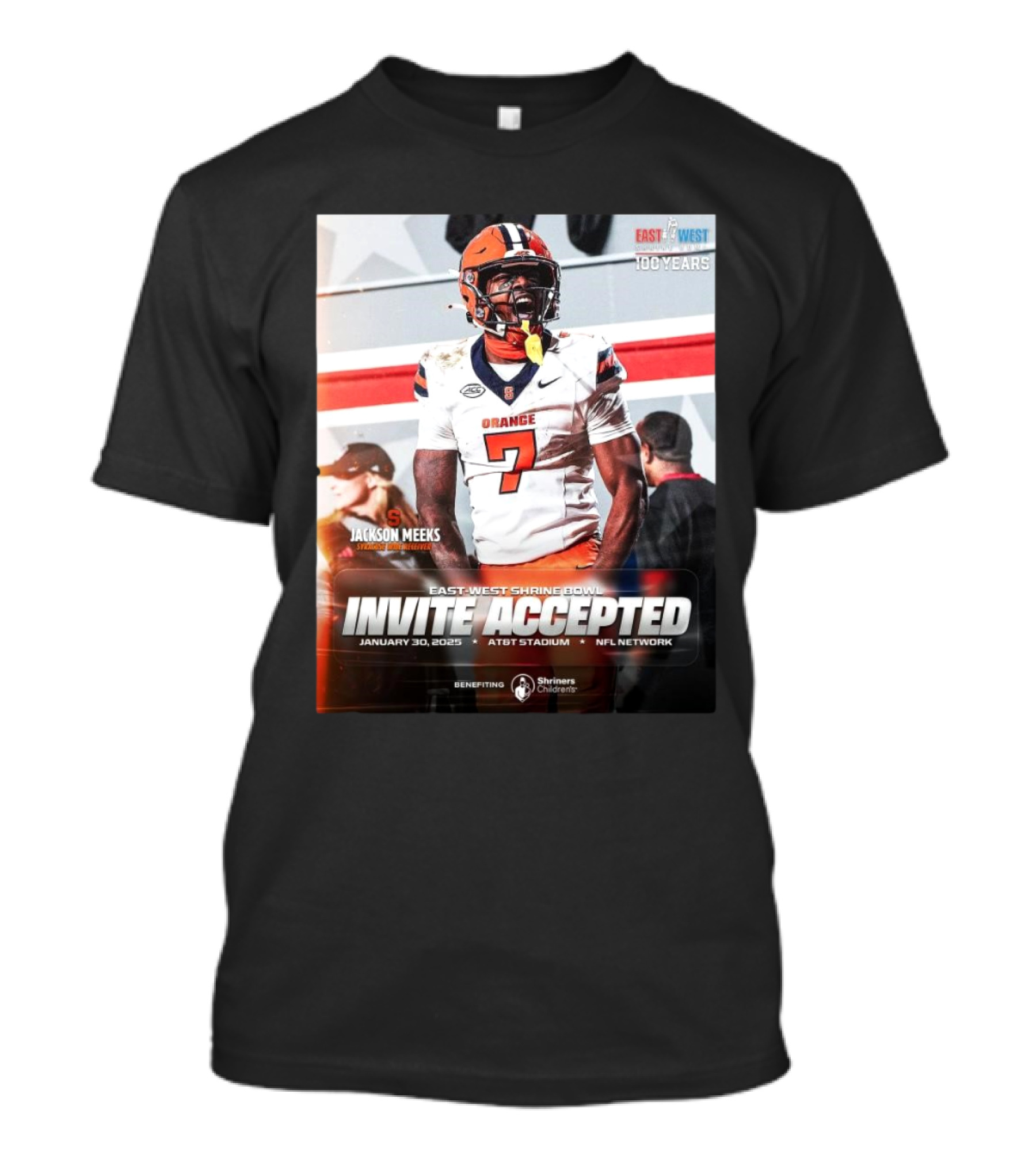 Jackson Meeks Syracuse Orange East-West Shrine Bowl Invite Accepted January 30 2025 AT&T Stadium NFL Network T-Shirt