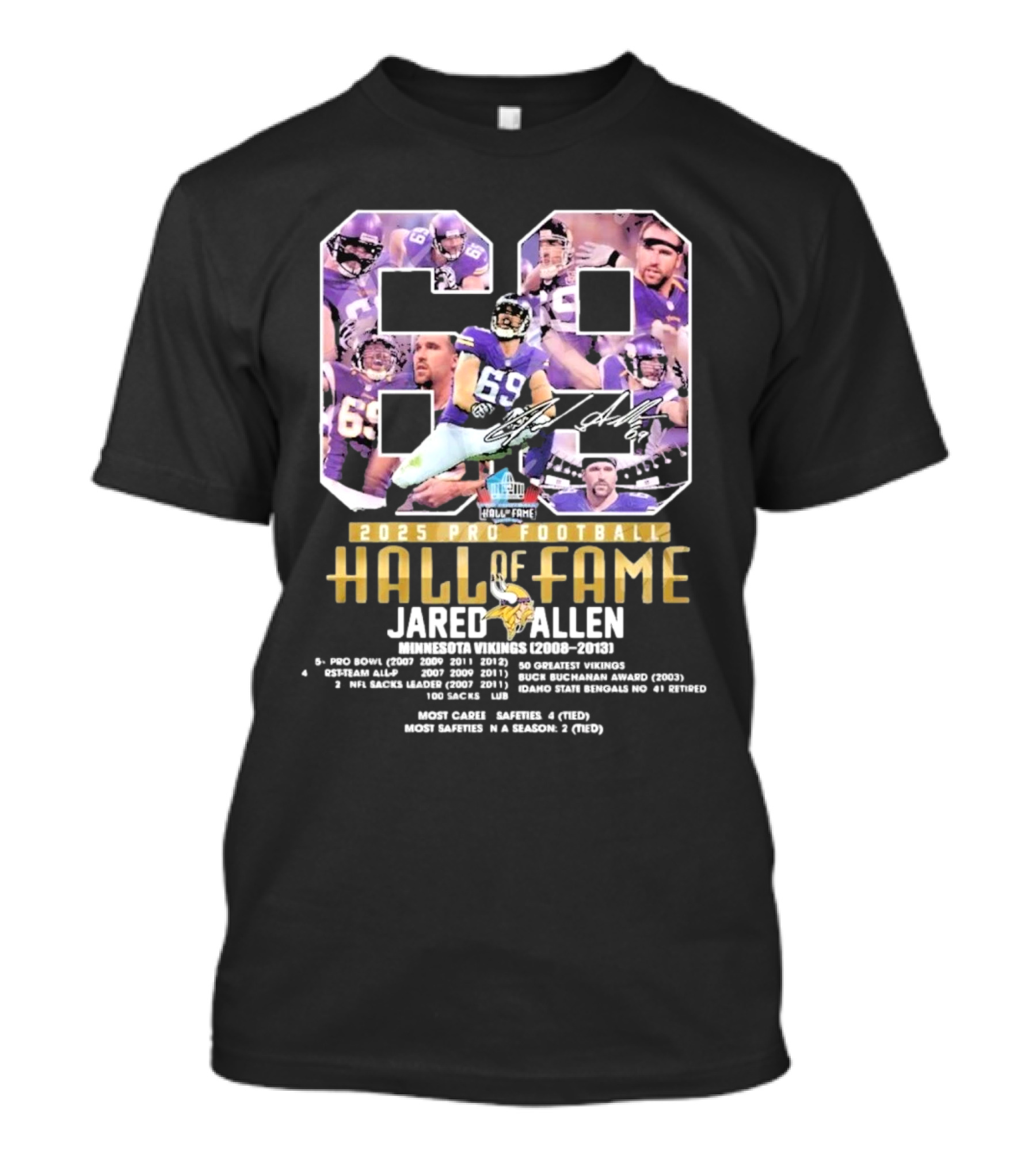 Jared Allen Minnesota Vikings 2025 Pro Football Hall Of Fame 69 Tribute T-Shirt