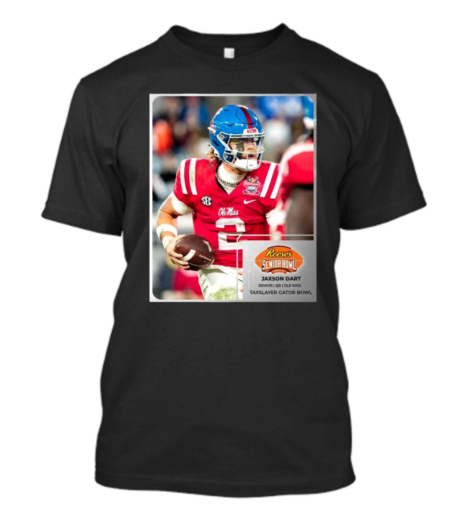 Jaxson Dart Ole Miss Rebels Quarterback Reese’s Senior Bowl Taxslayer Gator Bowl SEC T-Shirt