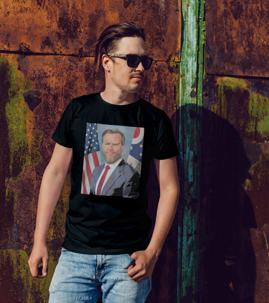 Jd Vance Giga Chad Meme American Flag Ohio Flag Background T-Shirt