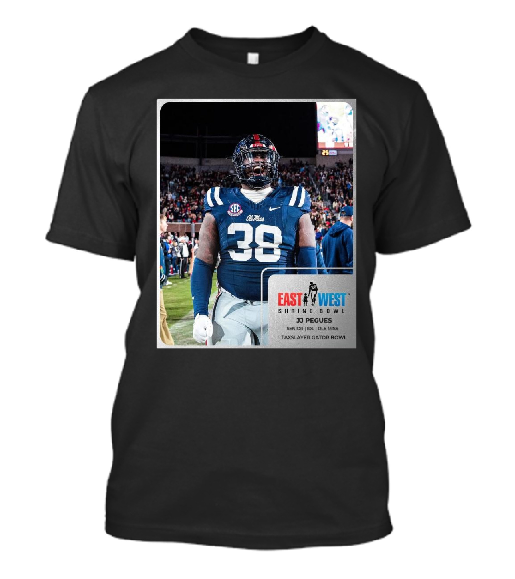 Ole Miss JJ Pegues Senior IDL SEC Football East West Shrine Bowl Taxslayer Gator Bowl T-Shirt