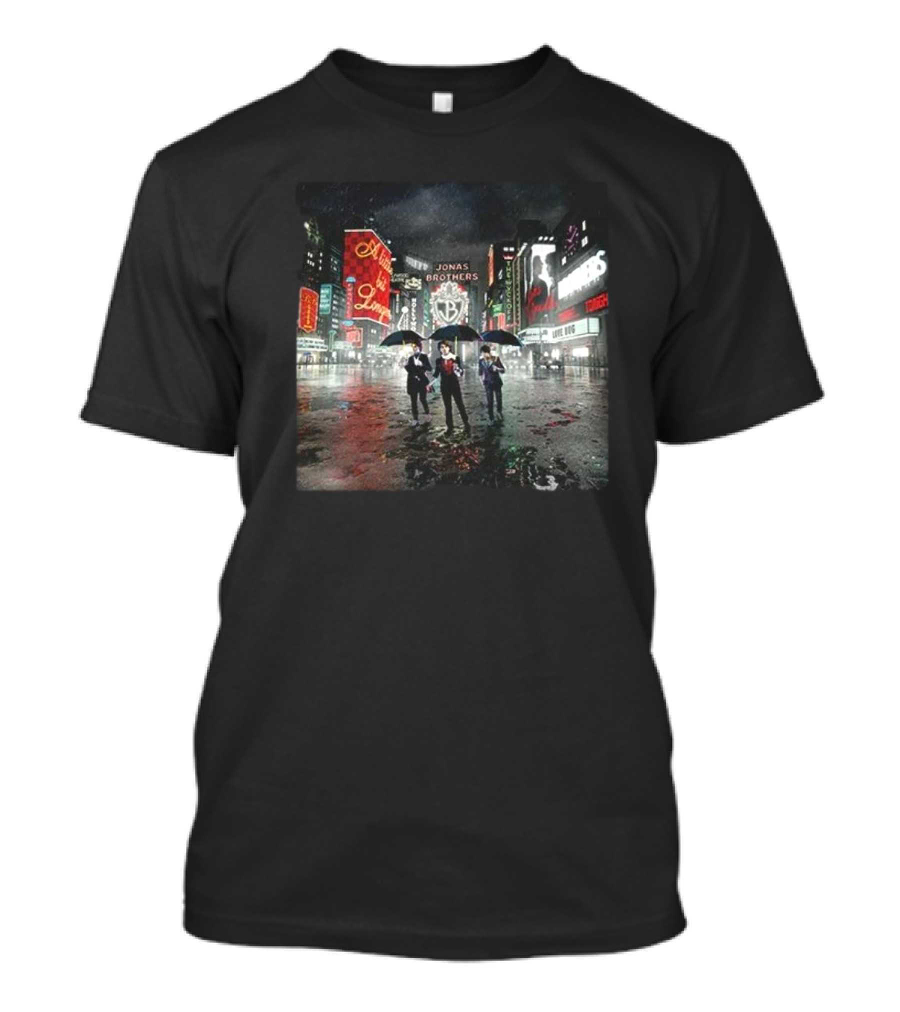 Jonas Brothers A Little Bit Longer Album Cover NYC Neon Rain Scene T-Shirt