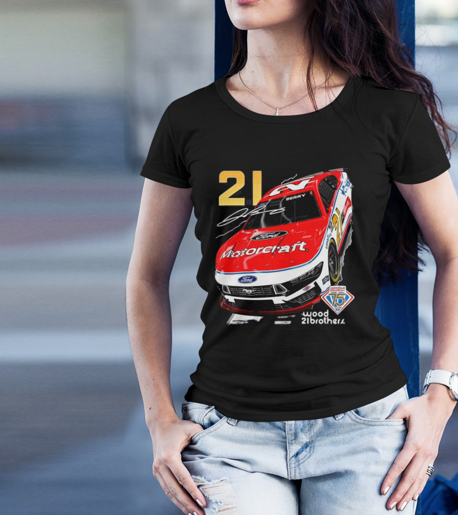 Josh Berry Motorcraft Ford 21 NASCAR Wood Brothers 75th Anniversary T-Shirt