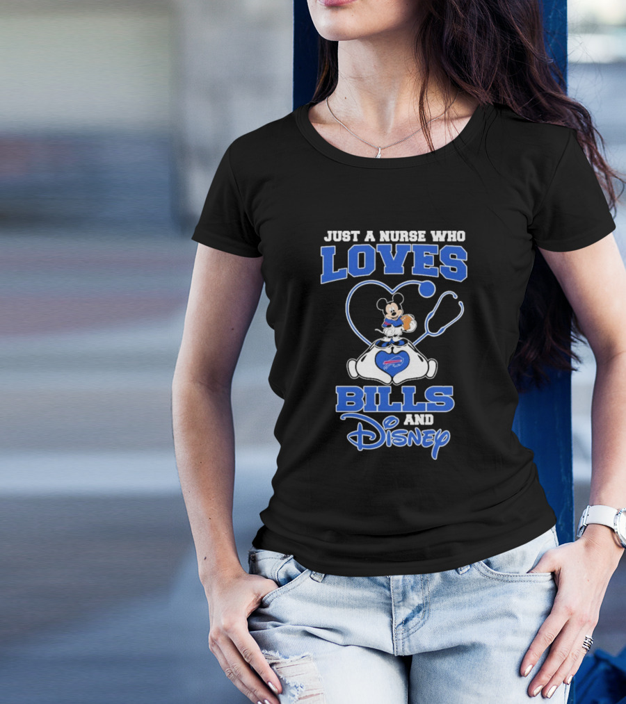 Just A Nurse Who Loves Buffalo Bills Mickey Mouse Disney Stethoscope T-Shirt