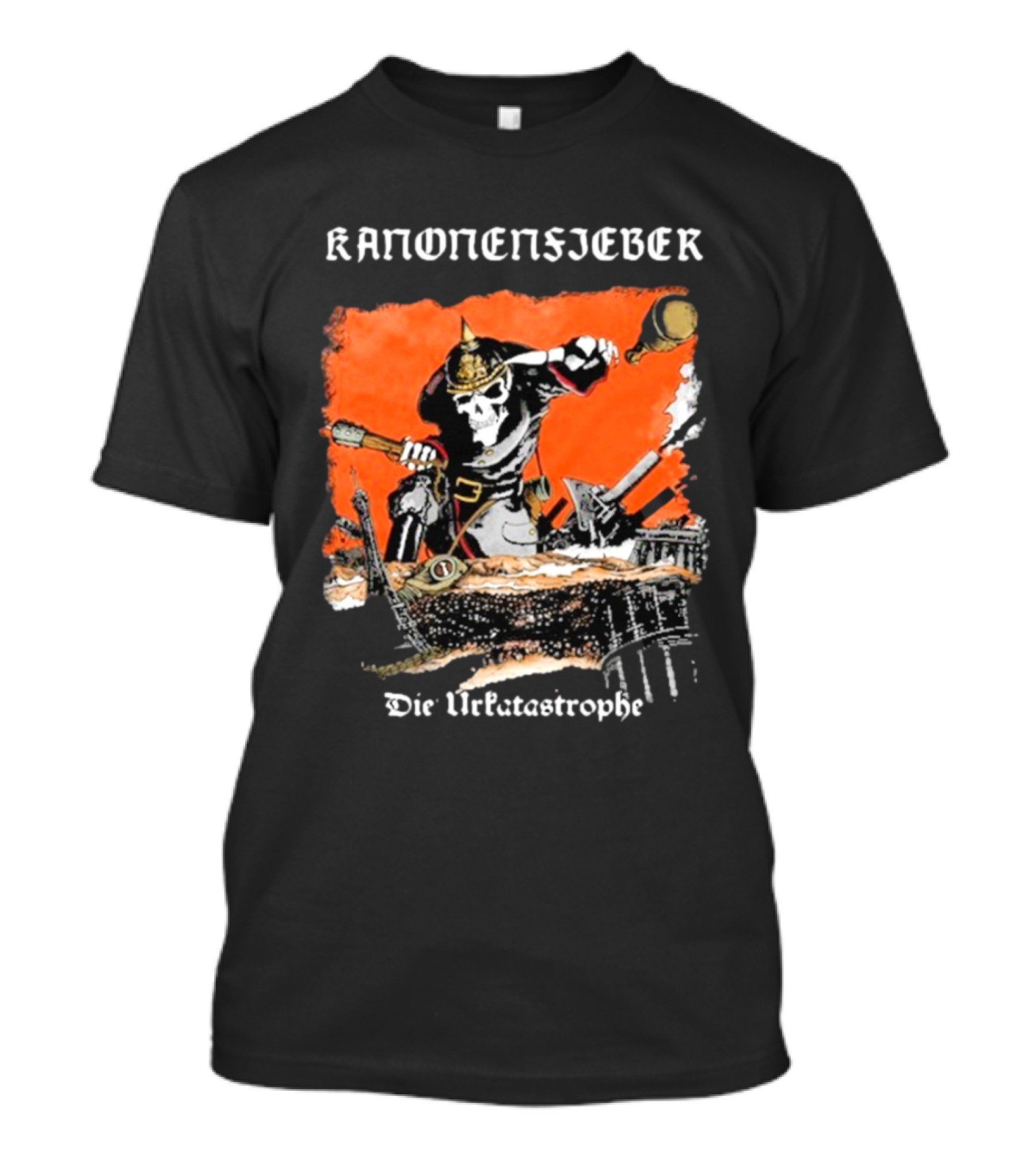 Kanonenfieber Die Urkatastrophe Skeleton Soldier Battling In Trench With Shovel And Uniform 2024 T-Shirt