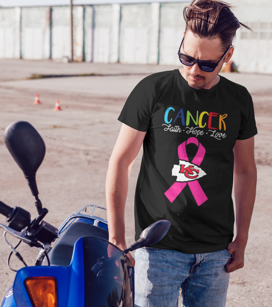 Kansas City Chiefs Pink Ribbon Cancer Faith Hope Love 2025 T-Shirt