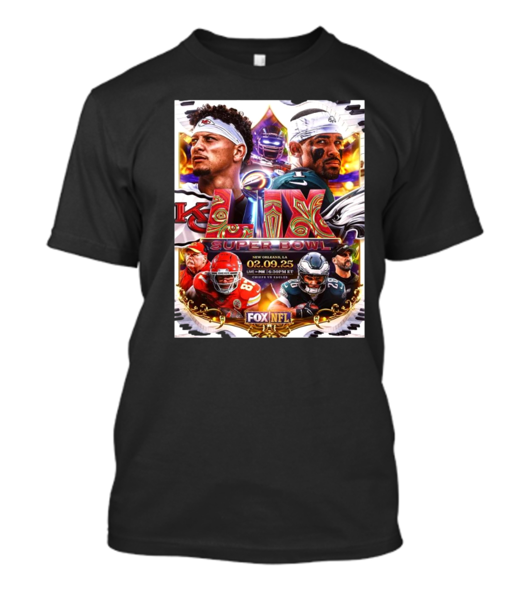 Kansas City Chiefs Vs Philadelphia Eagles Super Bowl LIX New Orleans February 9 2025 FOX NFL T-Shirt