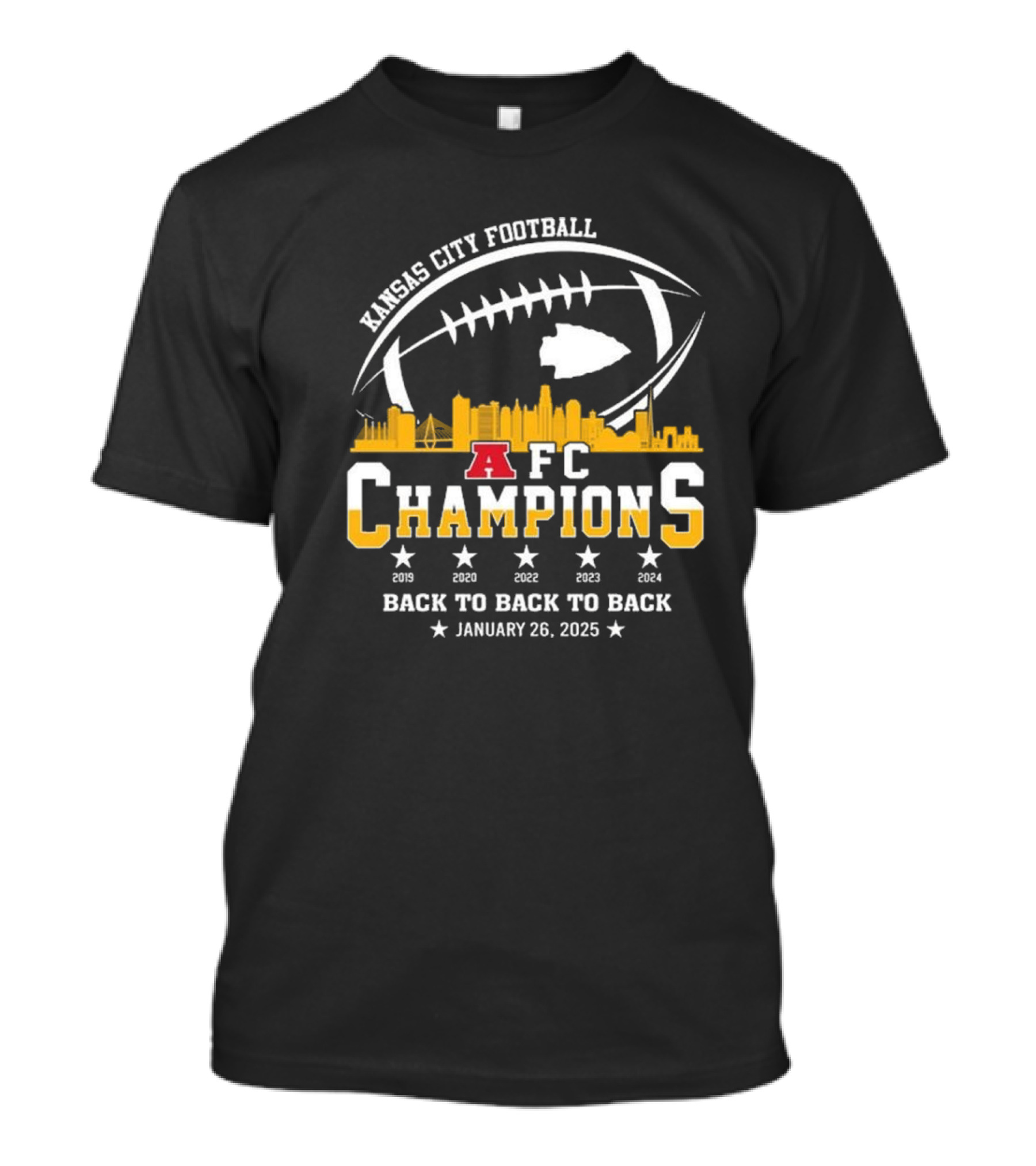 Kansas City Football AFC Champions Back To Back To Back 2025 Skyline T-Shirt