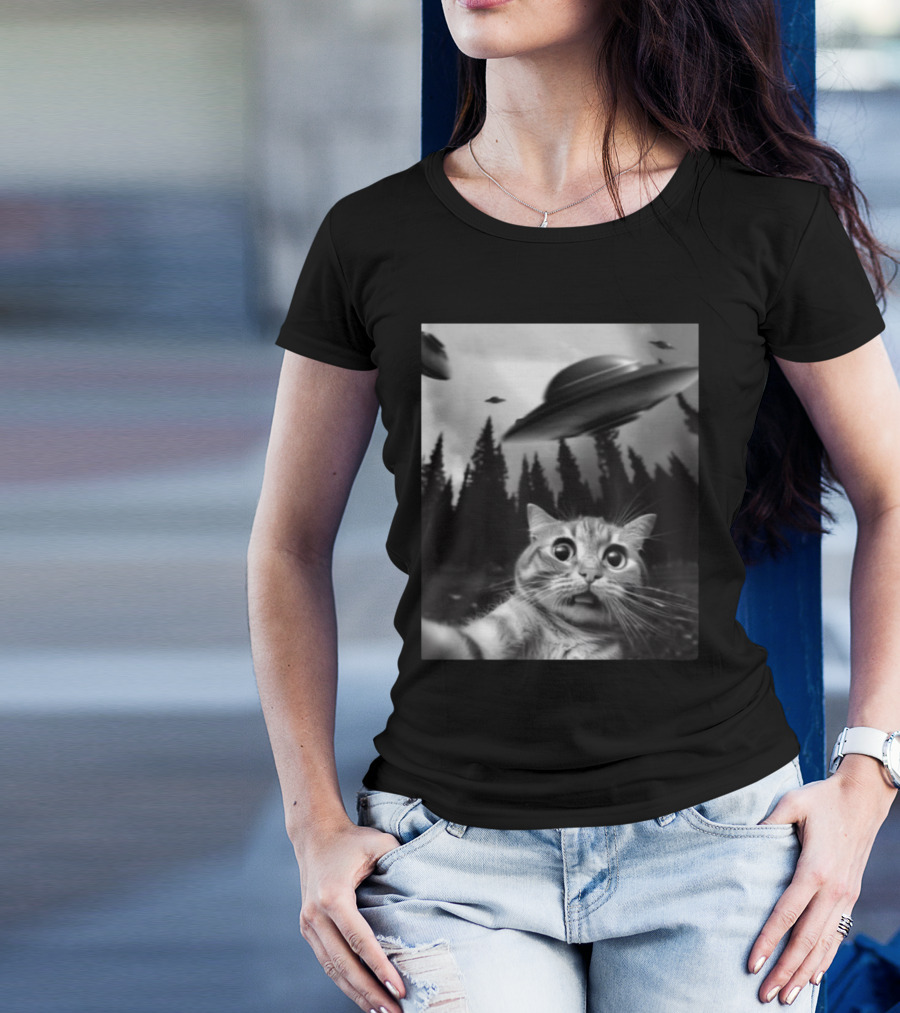 Keith Hernandez Cat Selfie UFO Forest Scene T-Shirt