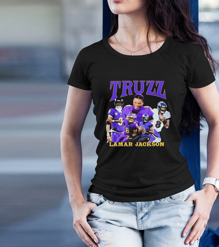Truzz Lamar Jackson Baltimore Ravens Number 8 NFL Football T-Shirt