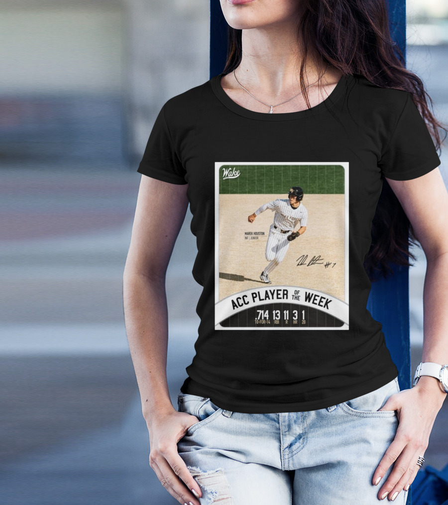 Wake Forest Baseball ACC Player Of The Week Marek Houston INF Junior #7 T-Shirt