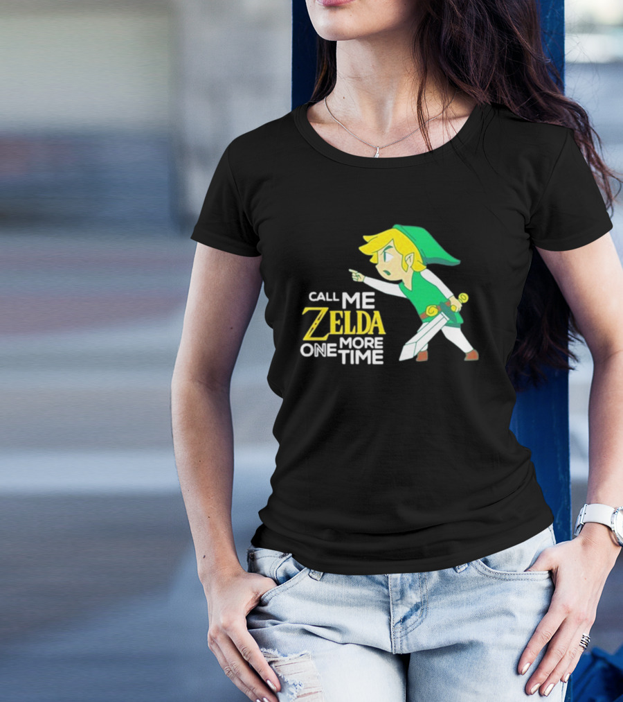 Call Me Zelda One More Time With Green-Capped Blonde Sword Character T-Shirt