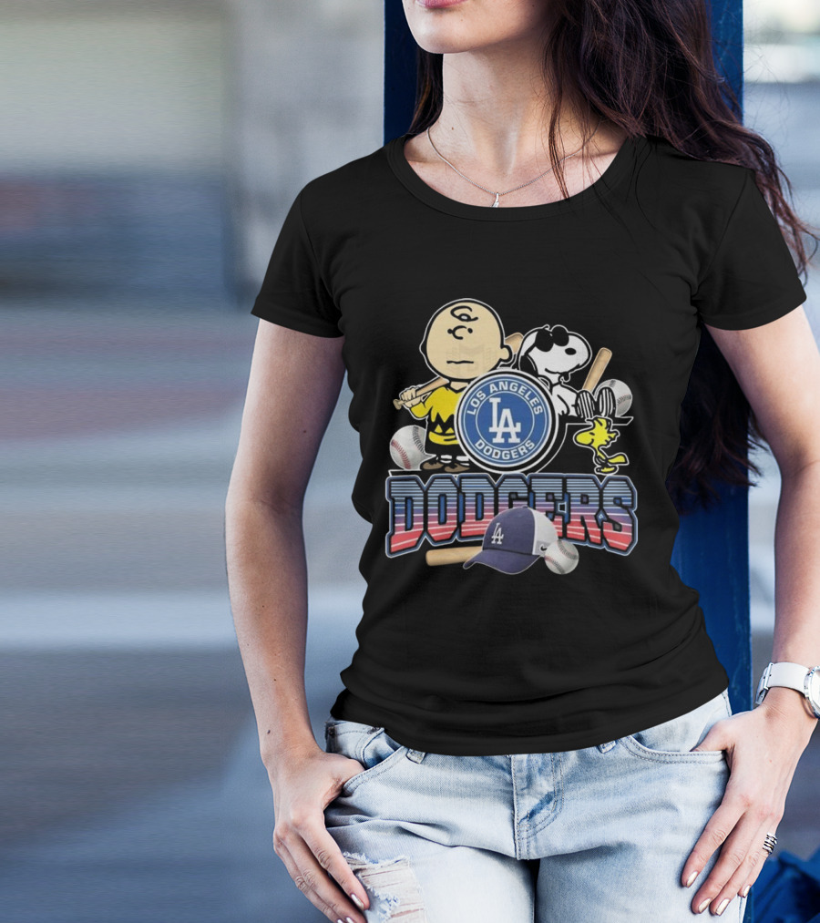 Los Angeles Dodgers Peanuts 2025 Charlie Brown Snoopy Woodstock Baseball Cap T-Shirt