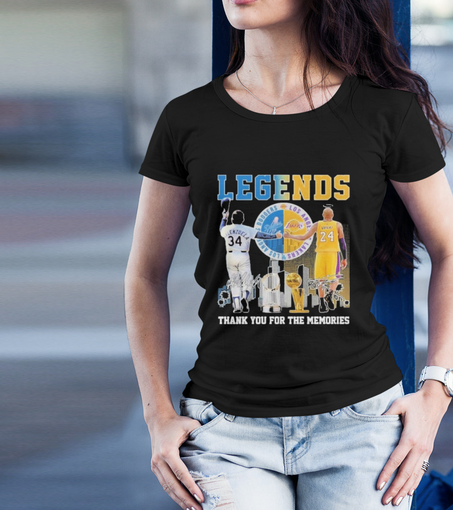 Los Angeles Legends Dodgers Valenzuela Lakers Bryant Thank You For The Memories T-Shirt