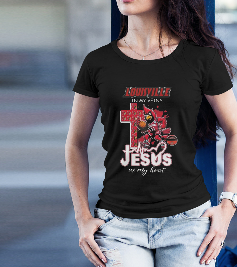 Louisville Cardinals Basketball Jesus In My Heart Cross T-Shirt