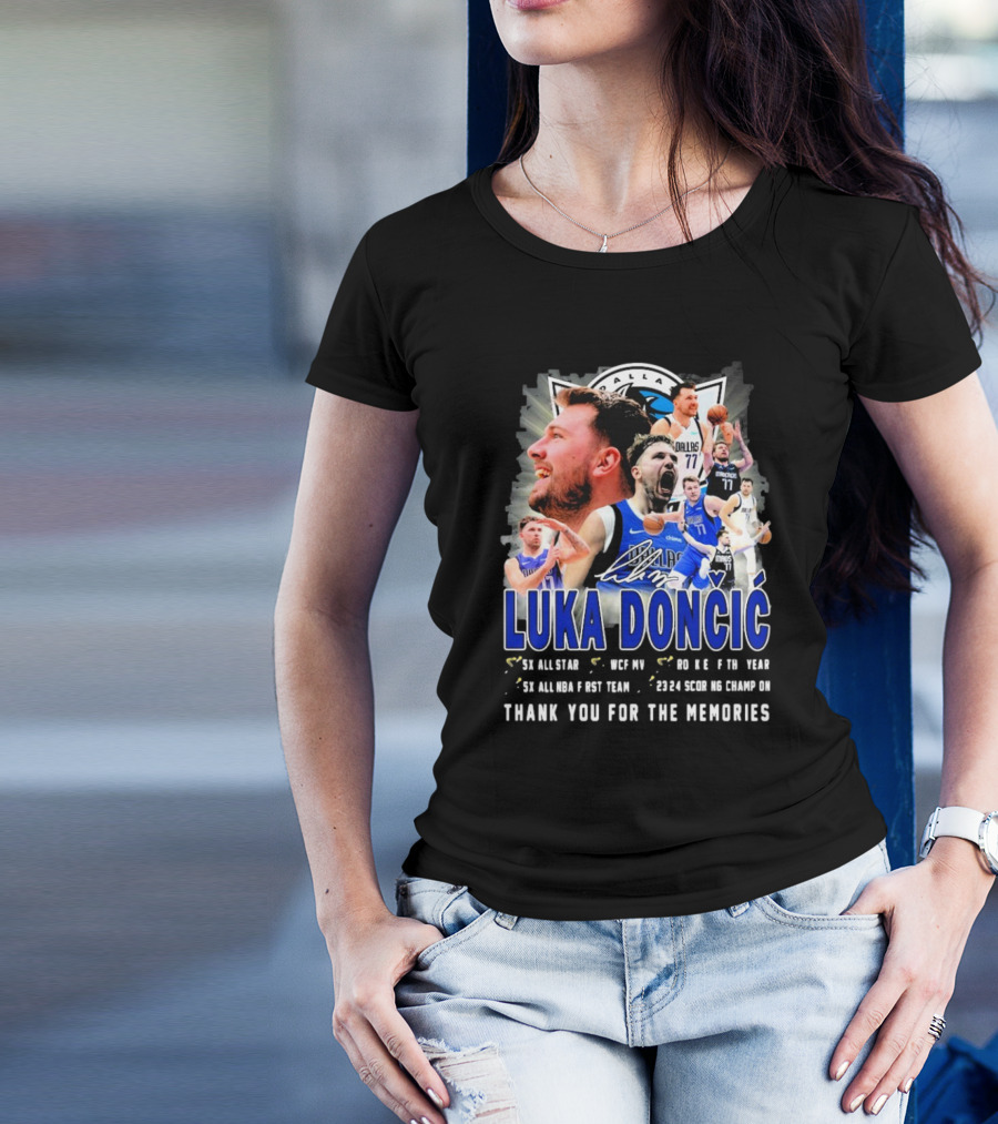 Luka Doncic Dallas Mavericks Thank You For The Memories Signature 3x All-Star 2018 ROTY 2020 NBA Champion T-Shirt
