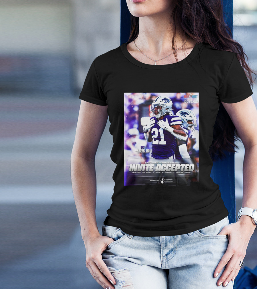 Marques Sigle Kansas State Wildcats East-West Shrine Bowl Invite Accepted Jan 30 2025 AT&T Stadium T-Shirt