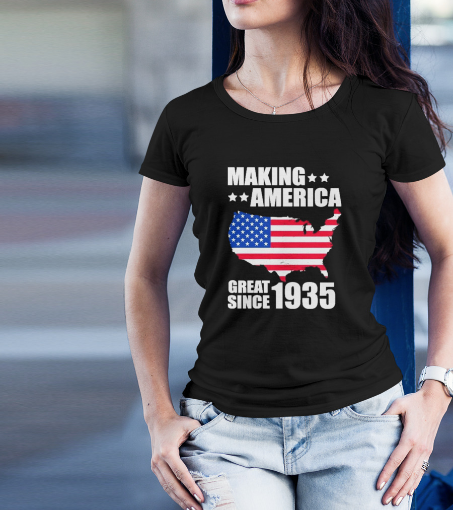 Making America Great Since 1935 USA Flag Map Stars T-Shirt