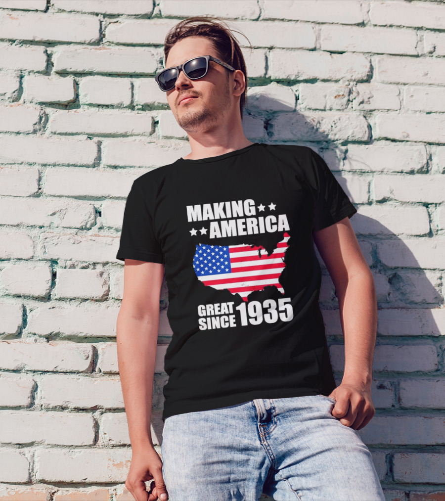 Making America Great Since 1935 USA Flag Map Stars T-Shirt