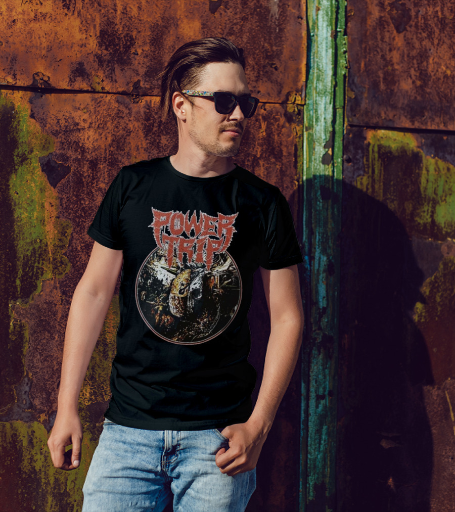 Power Trip Manifest Decimation Saw Blade Skull Circle T-Shirt