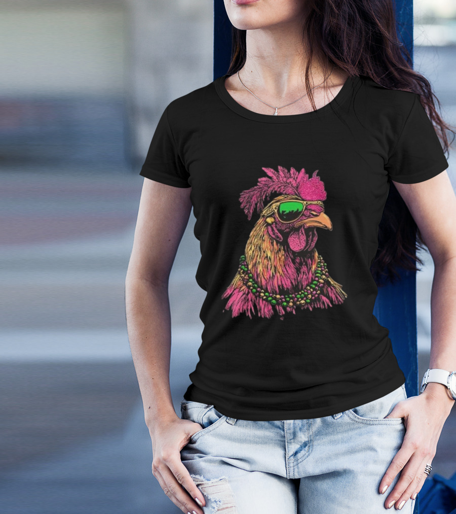 Mardi Gras Chicken Beads And Sunglasses Vibrant Rooster T-Shirt