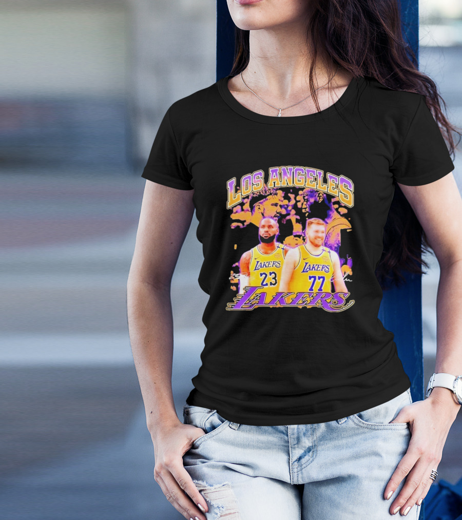 Los Angeles Lakers Luka Doncic LeBron James 23 77 Collaboration T-Shirt