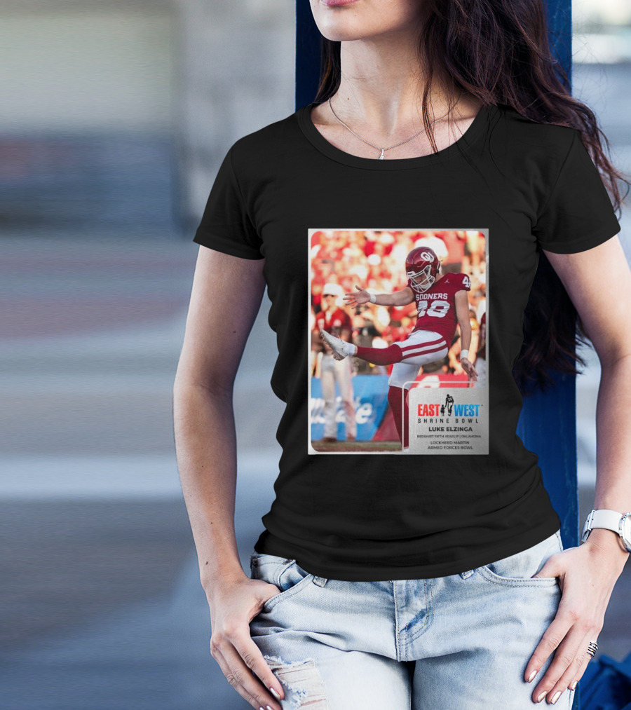Luke Elzinga Oklahoma Sooners Redshirt Fifth Year P East West Shrine Bowl Lockheed Martin Armed Forces Bowl T-Shirt