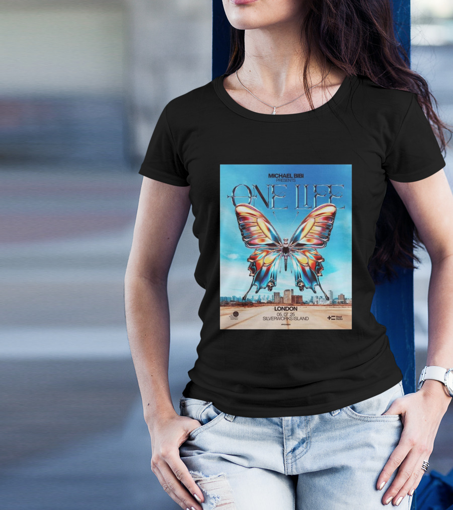Michael Bibi Presents One Life London 05 07 2025 Butterfly Silverworks Island Royal Docks T-Shirt