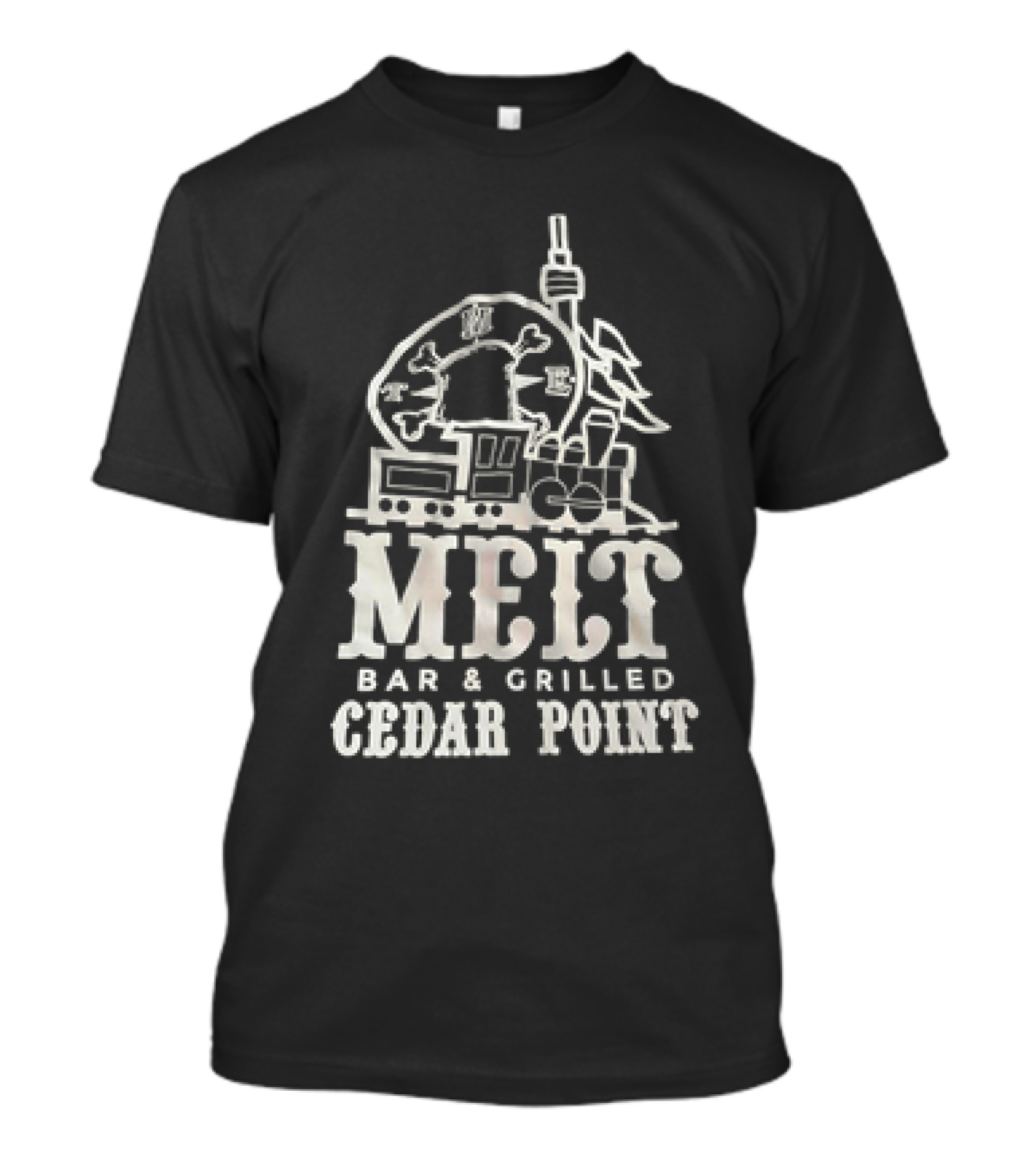 Melt Bar And Grilled Cedar Point Roller Train Tower Trees T-Shirt