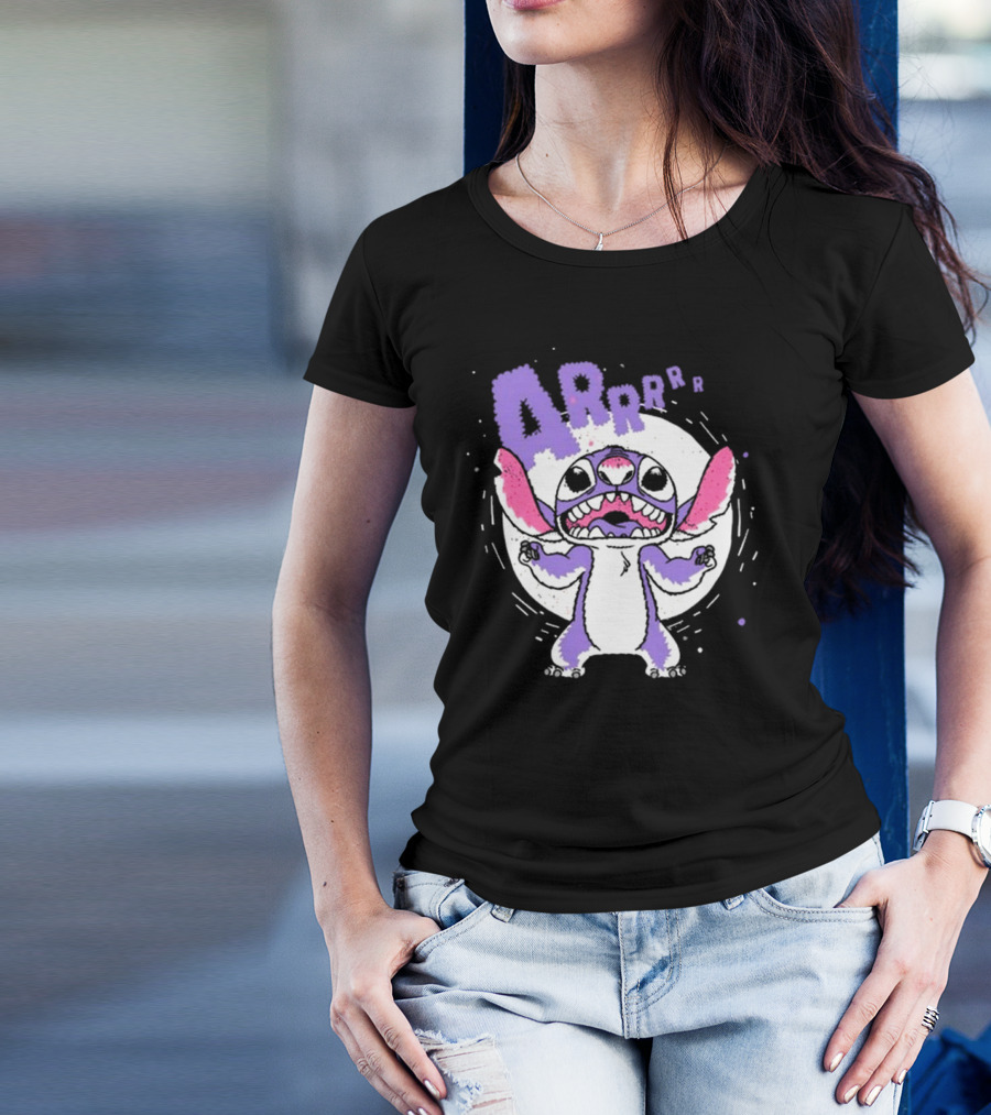 Midnight Stitch ARRp Purple Alien Character With Moon Background T-Shirt