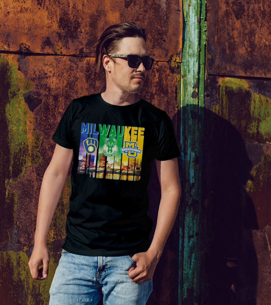 Milwaukee Brewers Bucks Marquette City Skyline Theme T-Shirt