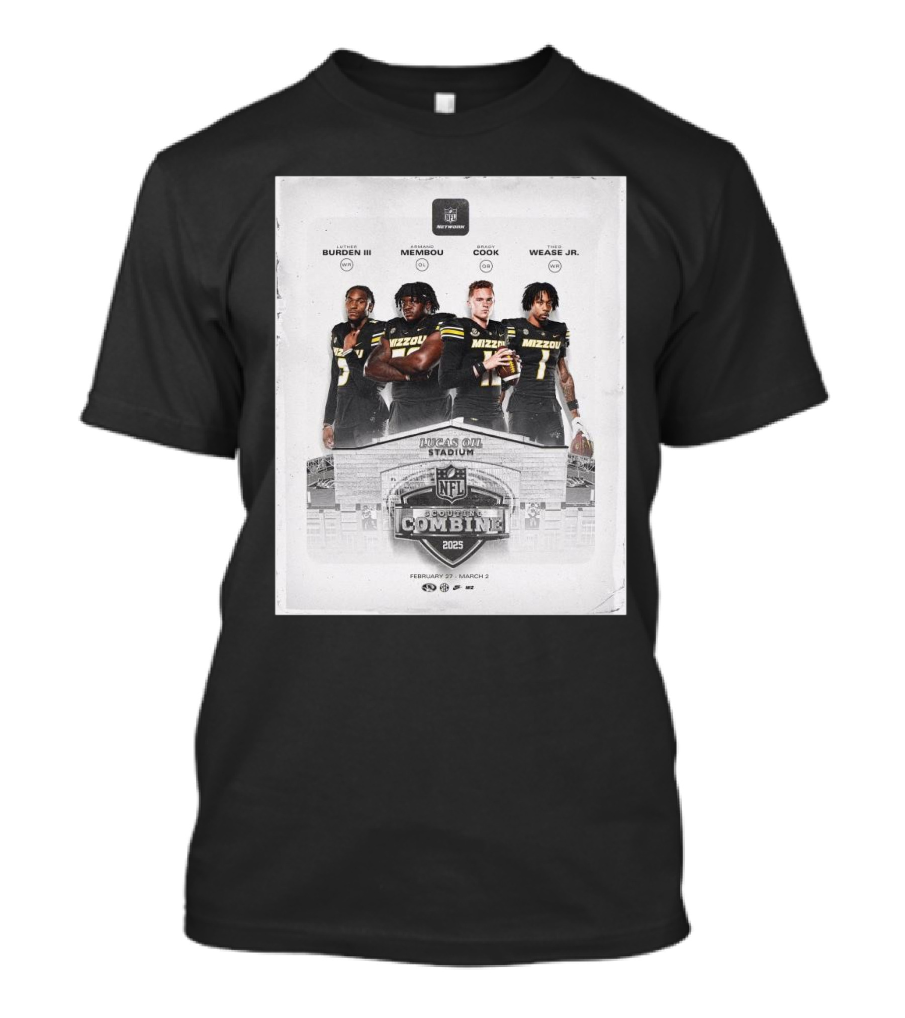 Lucas Oil Stadium NFL Scouting Combine 2025 Missouri Football Luther Burden III Armand Membou Brady Cook Theo Wease Jr. T-Shirt