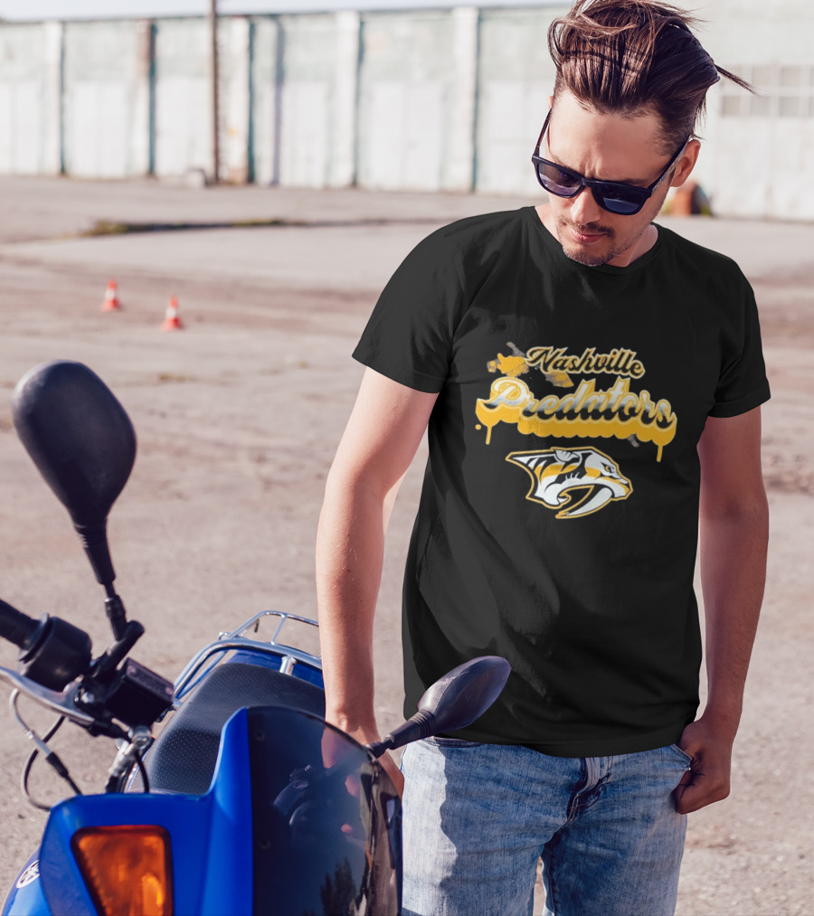 Nashville Predators Bubbly Script Ice Hockey Team Logo T-Shirt