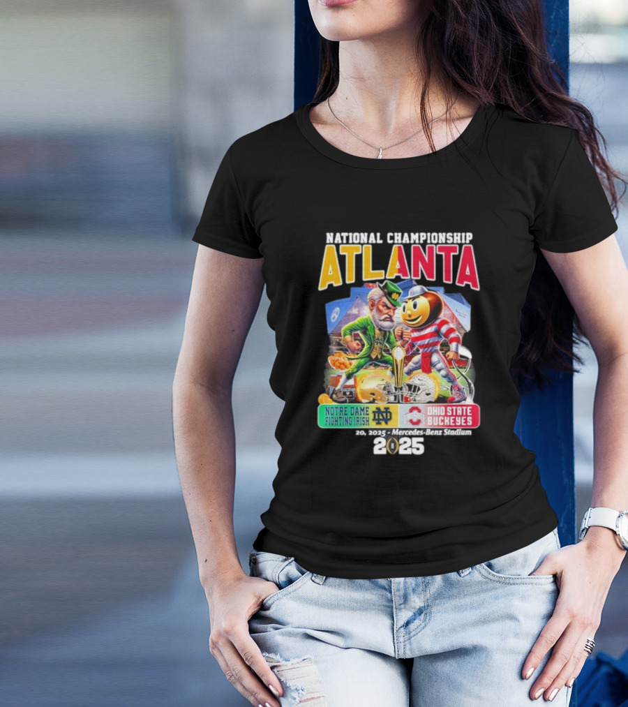 National Championship Atlanta 2025 Notre Dame Fighting Irish Vs Ohio State Buckeyes Mercedes-Benz Stadium T-Shirt