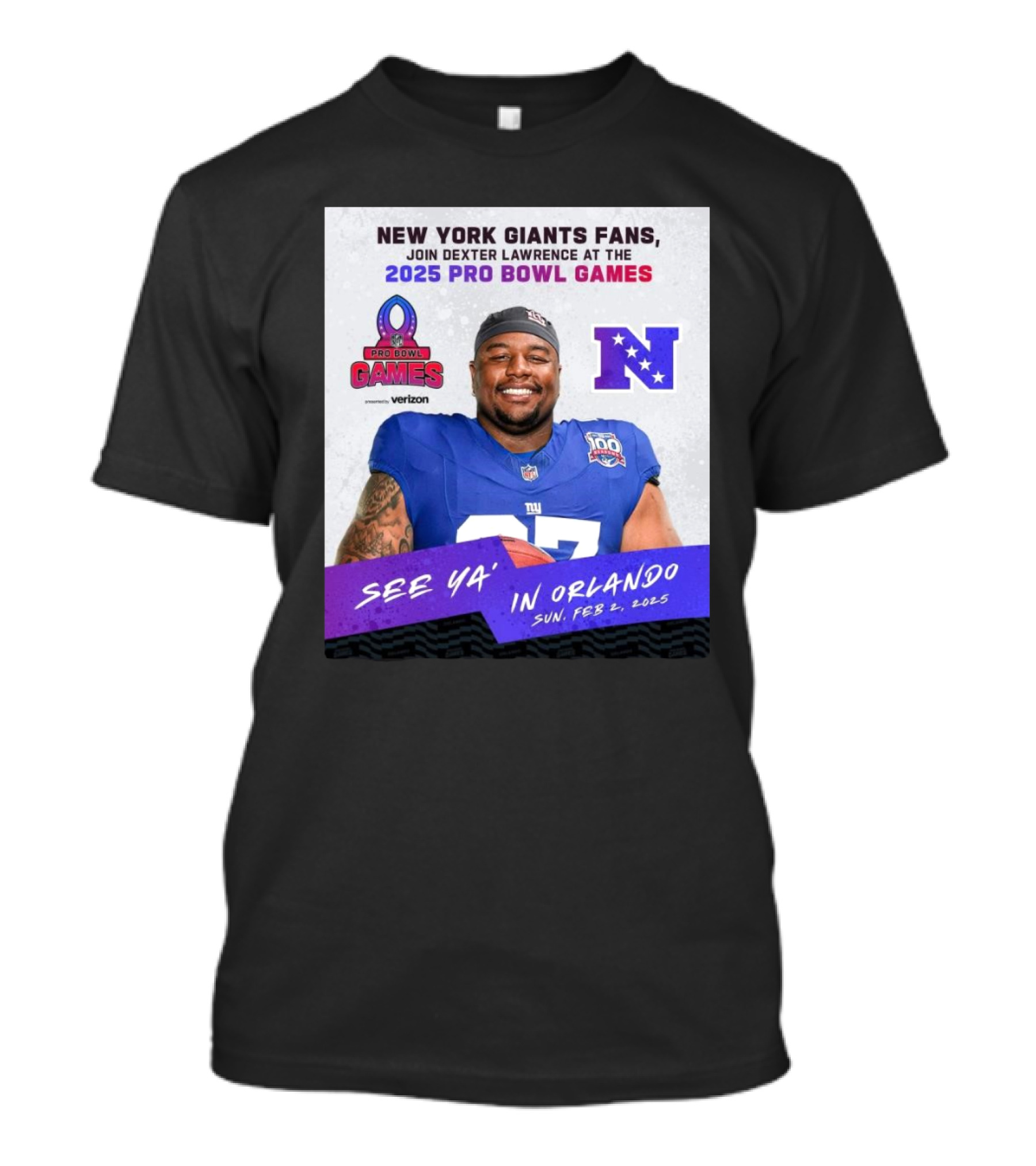 New York Giants Fans Join Dexter Lawrence 2025 Pro Bowl Games Orlando Feb 2 T-Shirt