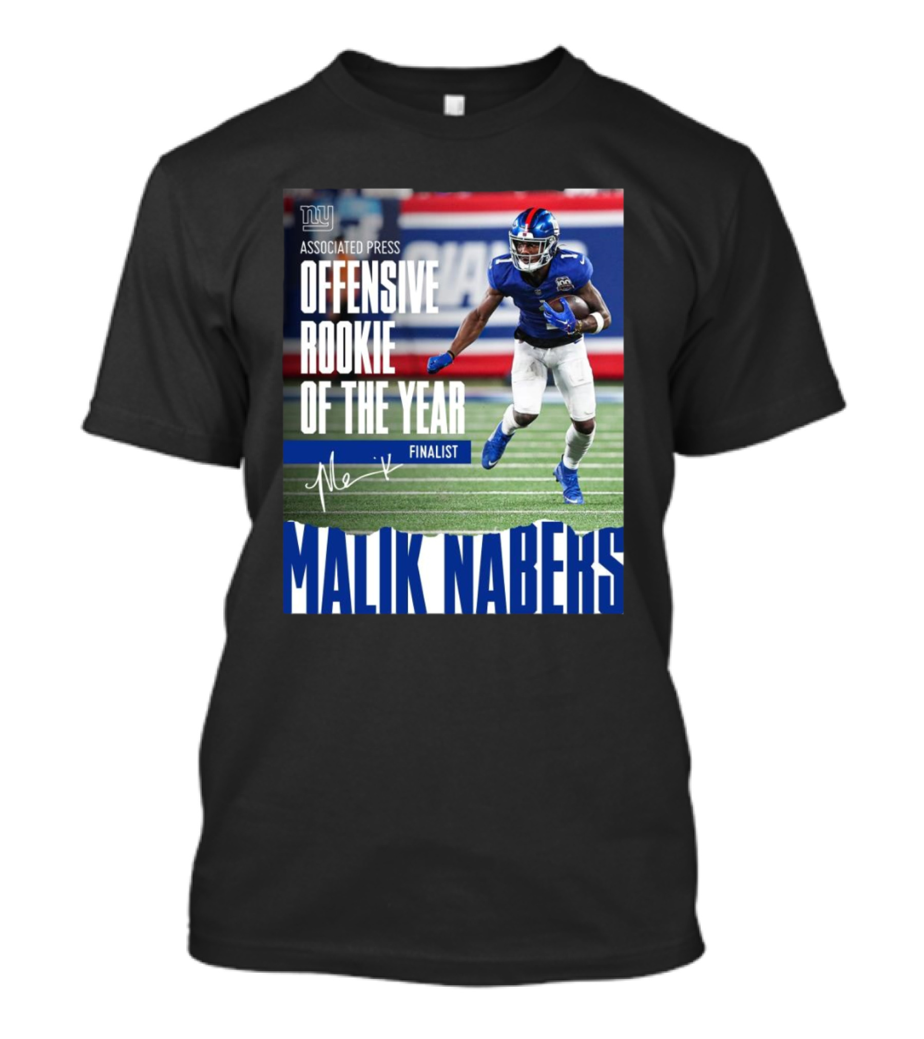 New York Giants Malik Nabers Associated Press Offensive Rookie Of The Year Finalist Signature T-Shirt