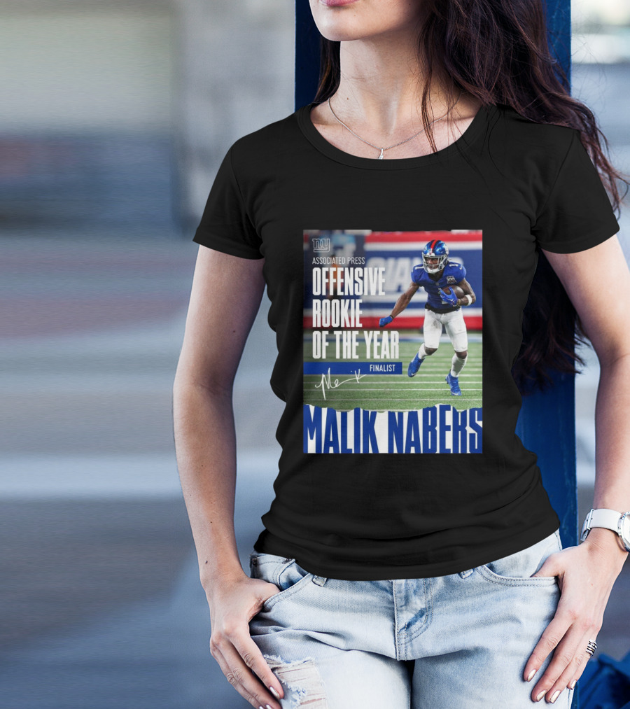 New York Giants Malik Nabers Associated Press Offensive Rookie Of The Year Finalist Signature T-Shirt