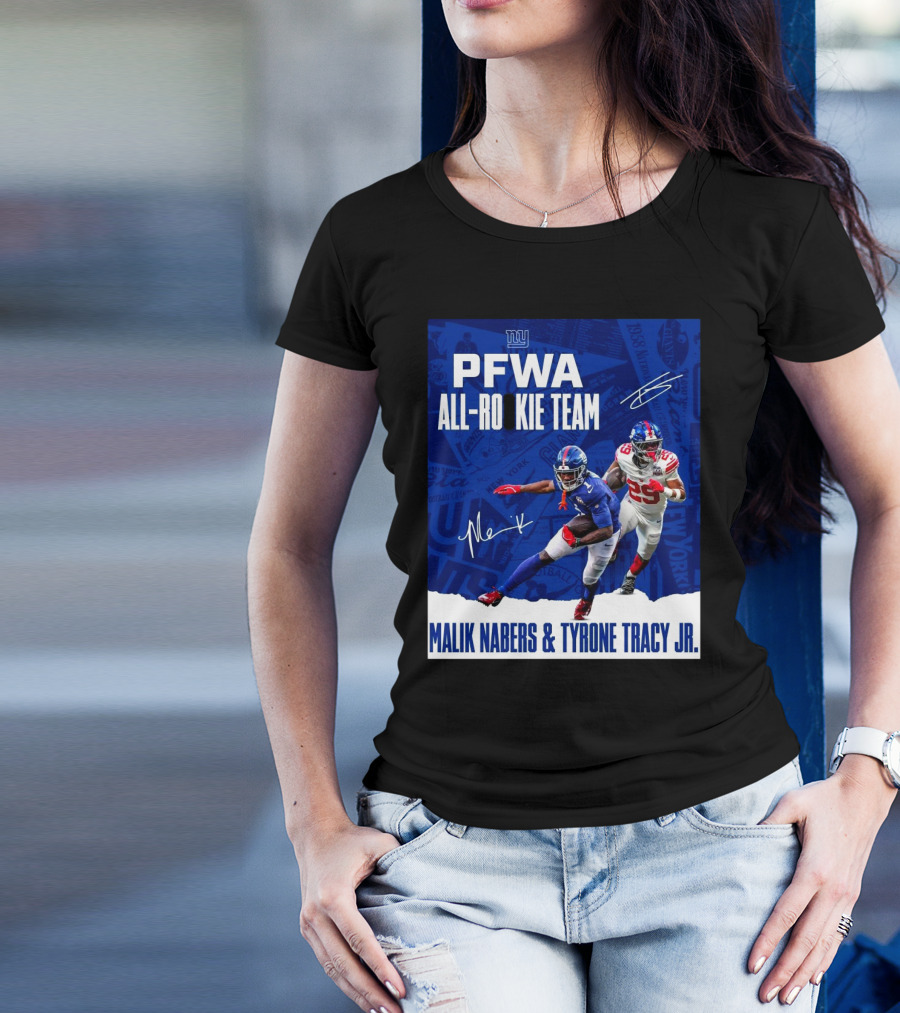 New York Giants PFWA All-Rookie Team Malik Nabers Tyrone Tracy Jr Signatures T-Shirt