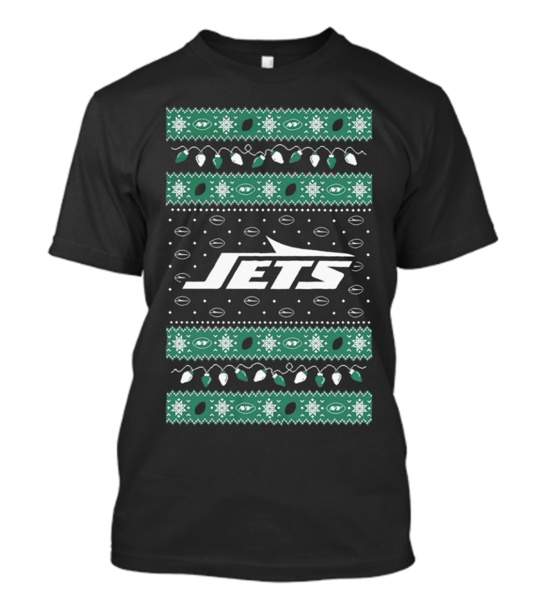 New York Jets NFL Christmas Holiday Lights Ugly Sweater 2024 T-Shirt