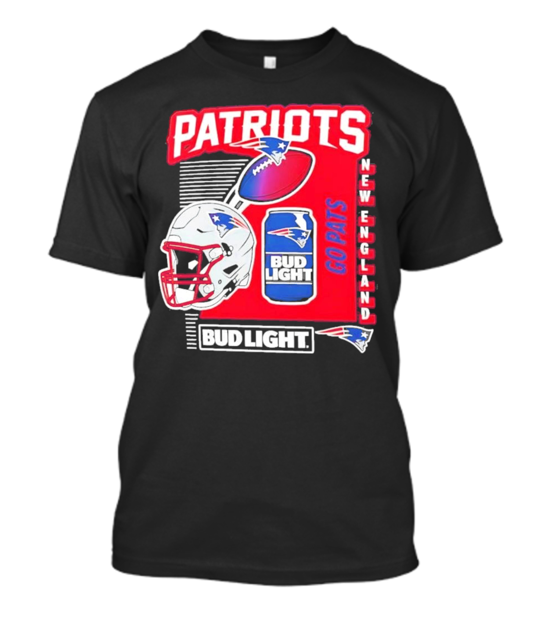 New England Patriots Bud Light Go Pats Football Helmet Can T-Shirt