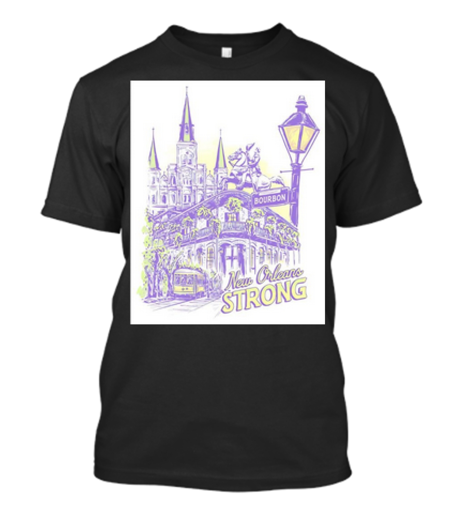 New Orleans Strong Bourbon Street Landmarks And Streetcar T-Shirt