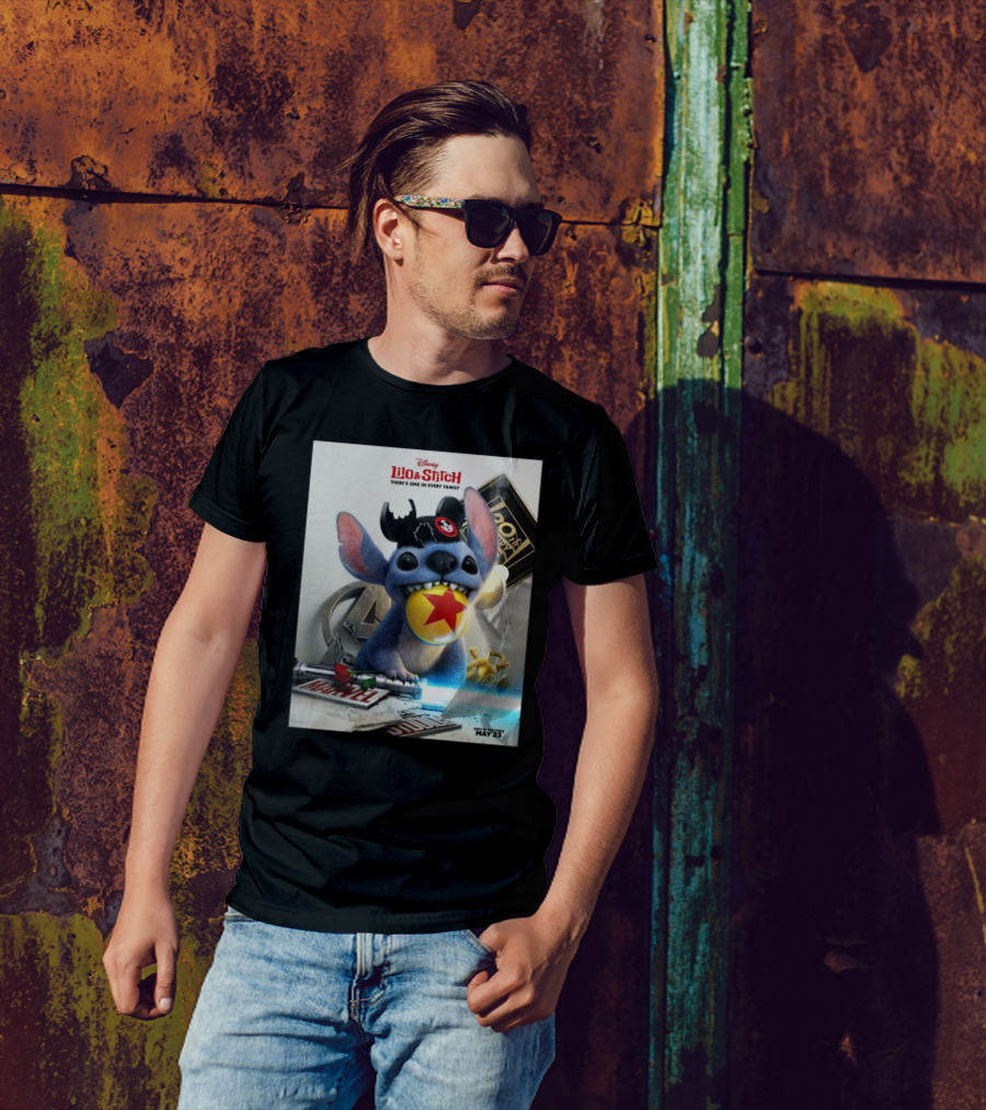 Disney Lilo And Stitch 2025 Featuring Iconic Pop Culture Mashup Elements T-Shirt