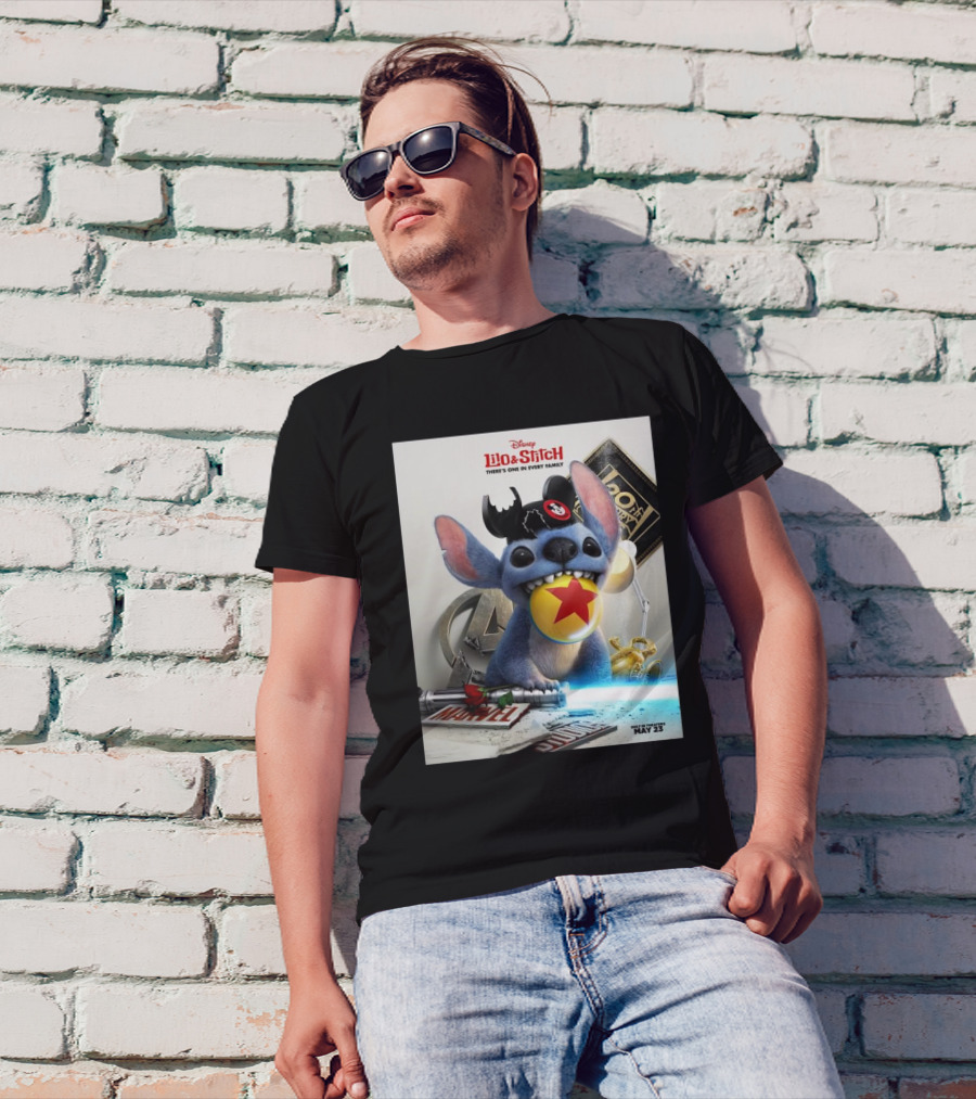 Disney Lilo And Stitch 2025 Featuring Iconic Pop Culture Mashup Elements T-Shirt