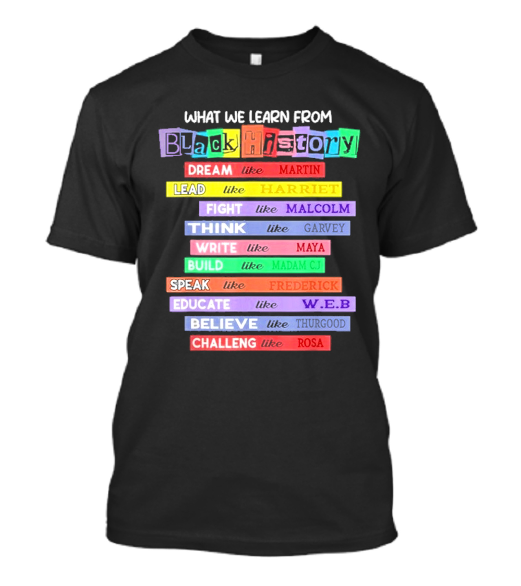 What We Learn From Black History Dream Lead Fight Think Write Build Speak Educate Believe Challenge T-Shirt