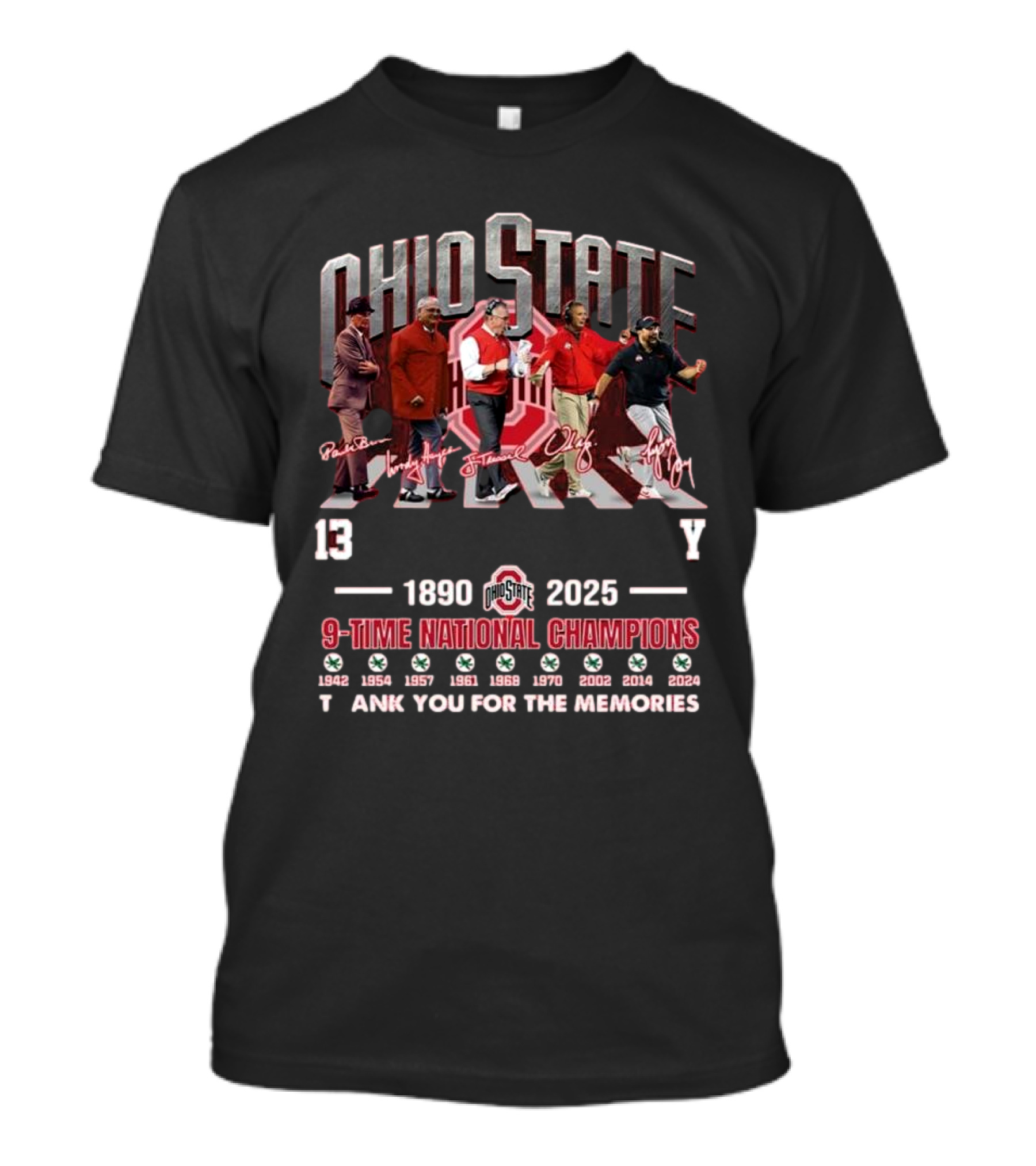 Ohio State 135th Anniversary 1890 2025 9-Time National Champions Thank You For The Memories Signatures T-Shirt