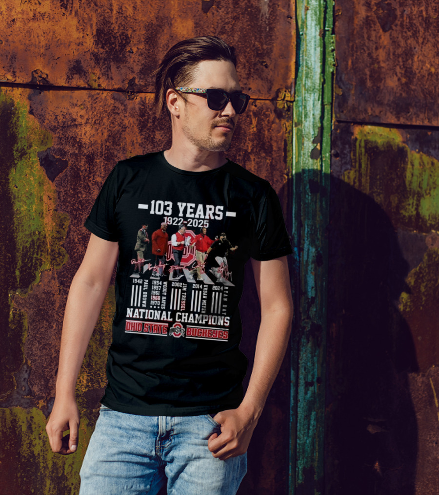 Ohio State Buckeyes 103 Years 1922-2025 National Champions Signatures T-Shirt